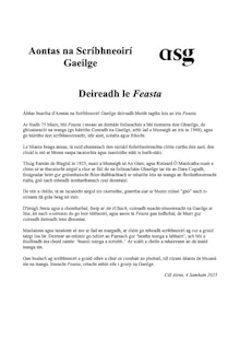 Ráiteas Aontas na Scríbhneoirí Gaeilge i dtaobh imeacht 'Feasta'
